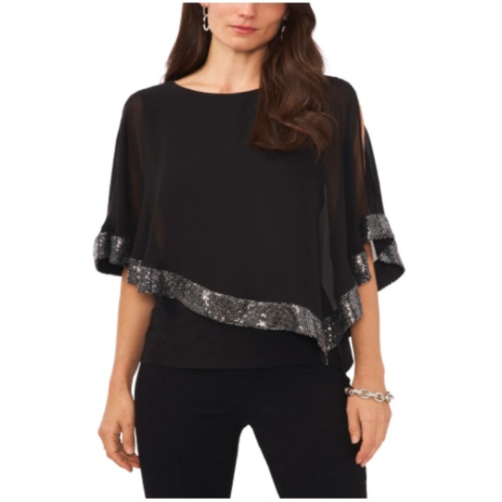 MSK Women’s Black Blouse with Silver Trim, Sz XXL